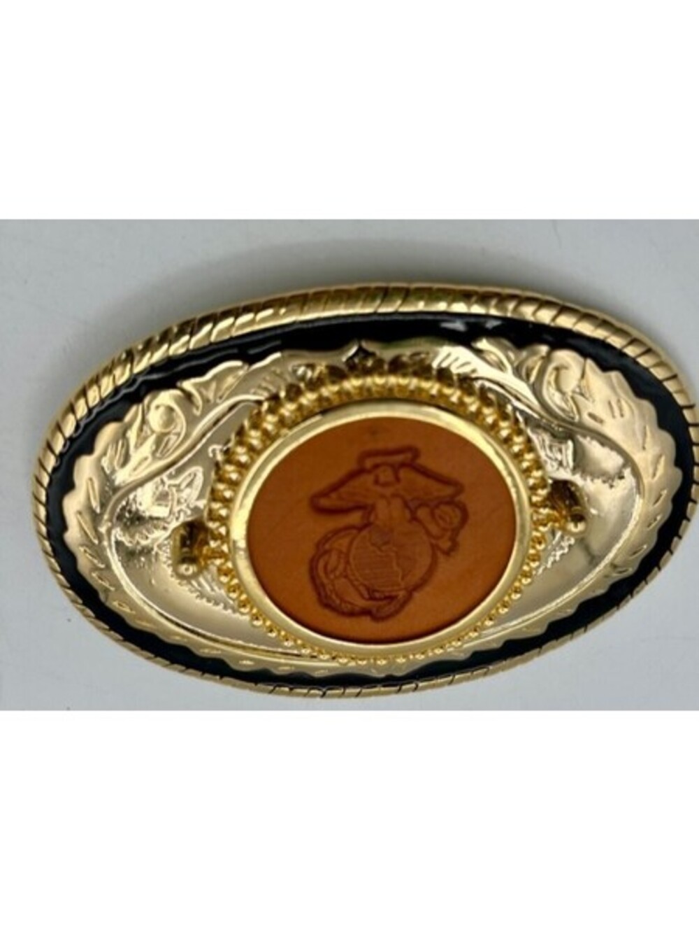 Western Style Vintage Gold Toned Oval Belt Buckle With Ornate And EGA Emblem